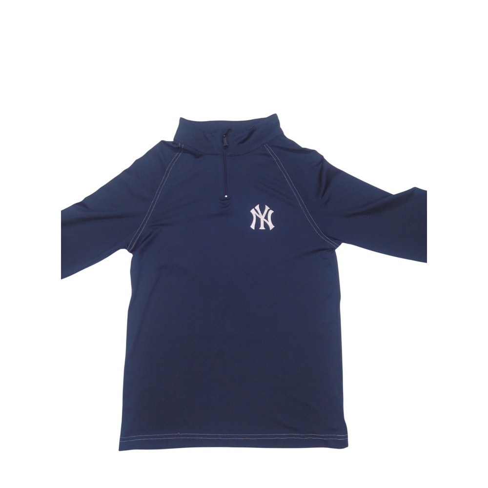 New York Yankees Womens Medium Pullover Stitches MLB Navy Blue Quarter Zip Top
